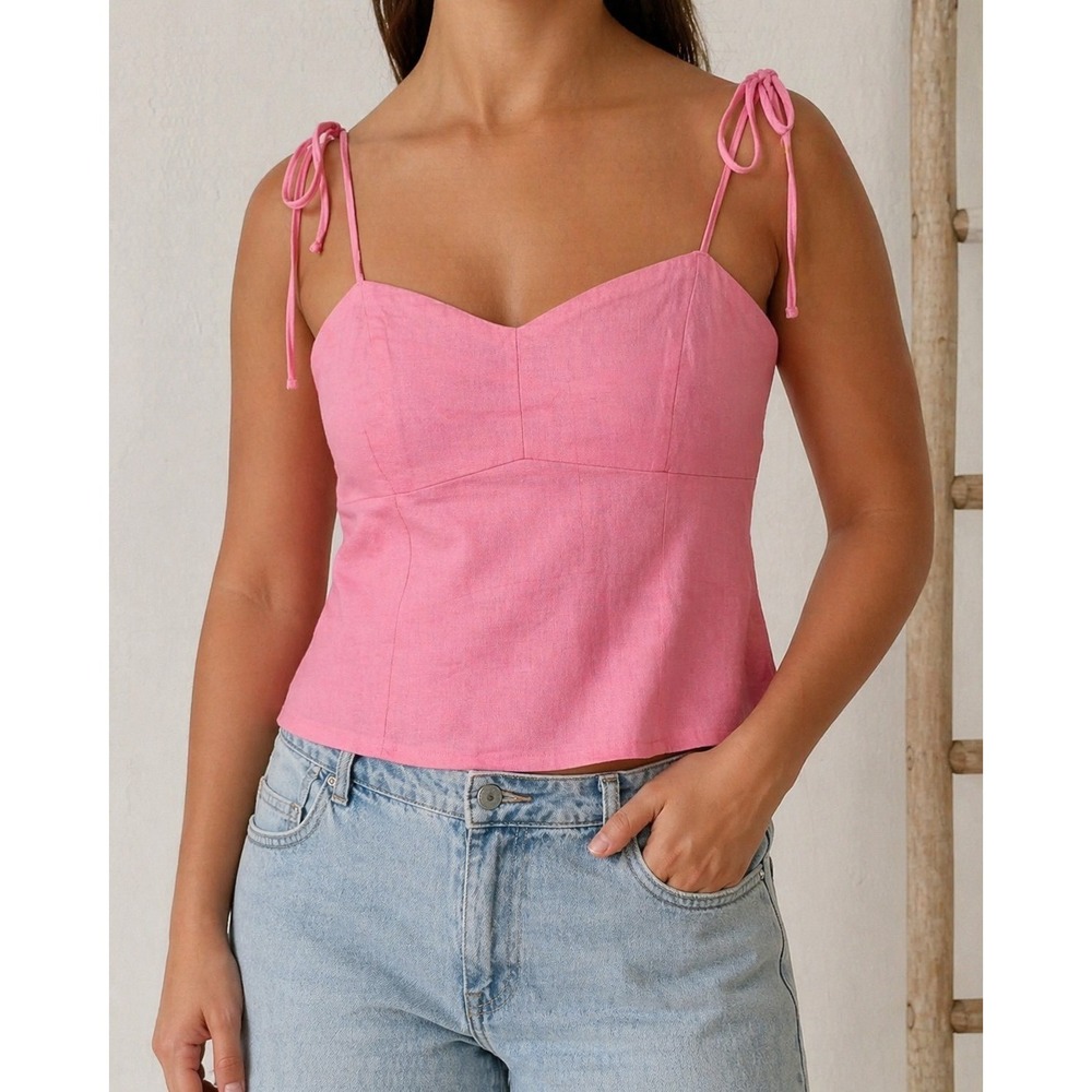 Old Navy Pink Sweetheart Tie Strap Bustier Top Smocked Back L Cropped Cami